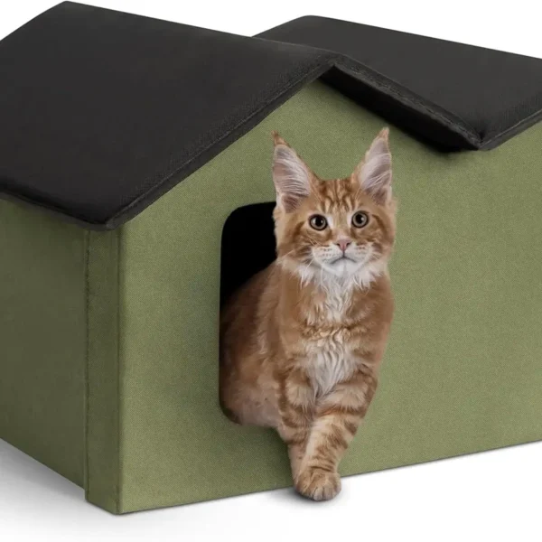 Extra-Wide Heated Outdoor Cat House with 2 Escape Doors